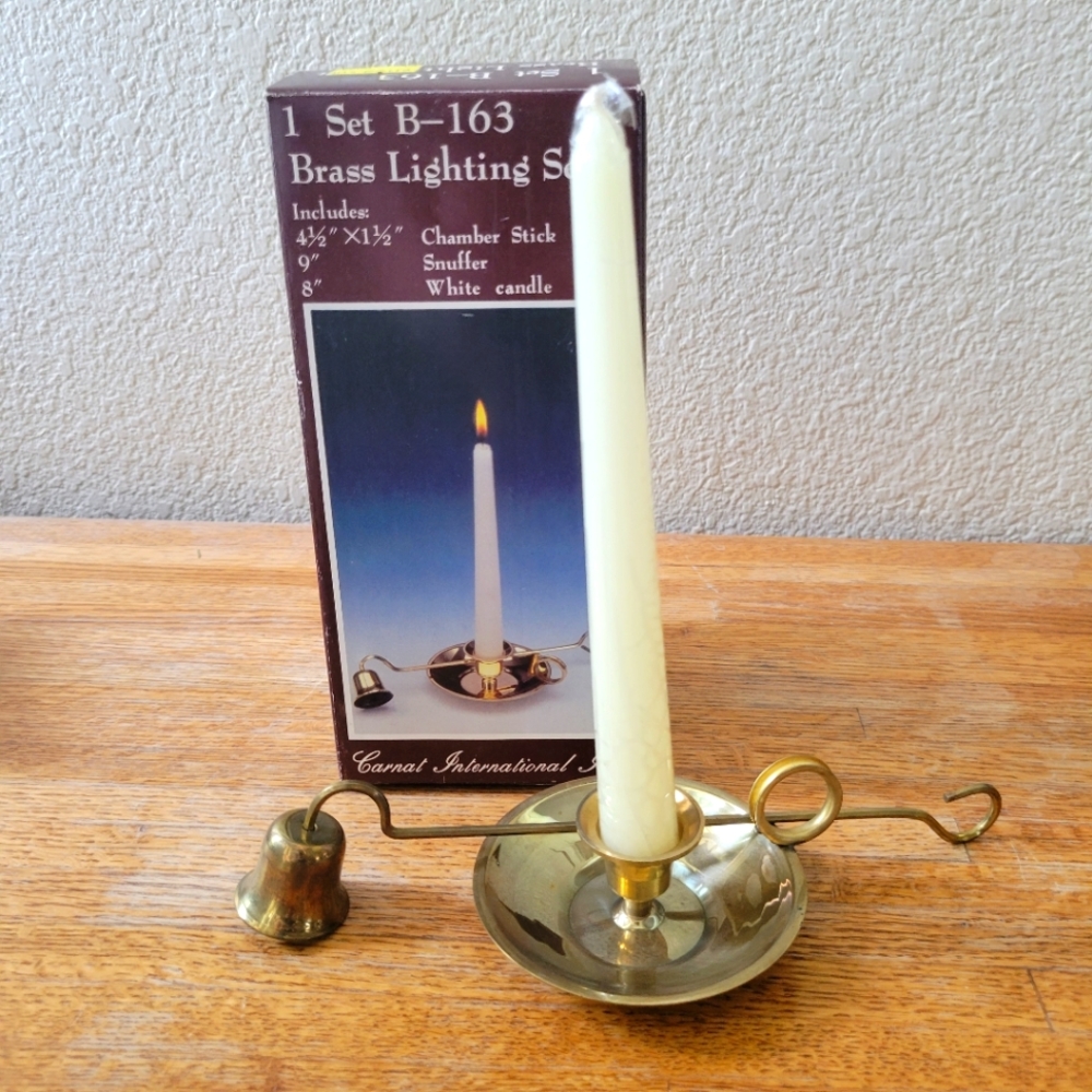 Vtg Brass Lighting Set w/Chamber Stick, Snuffer